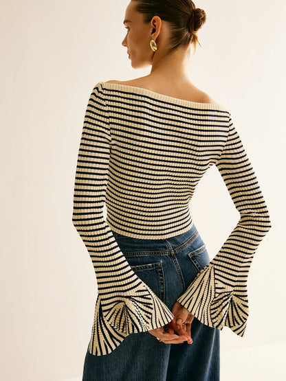 Colorful Bell Sleeve Knit Shirt