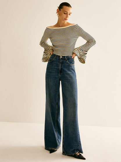 Colorful Bell Sleeve Knit Shirt