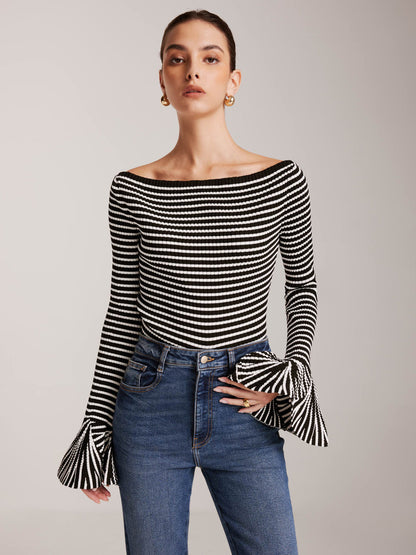 Colorful Bell Sleeve Knit Shirt