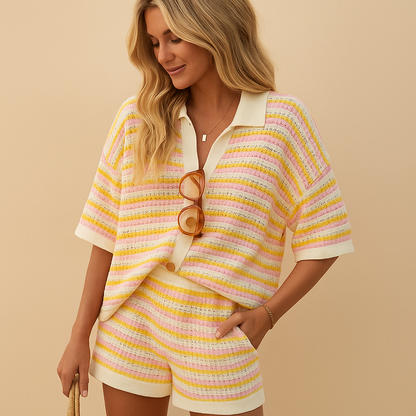 Colorful Womens Summer Blouse Shorts Set - Nocini