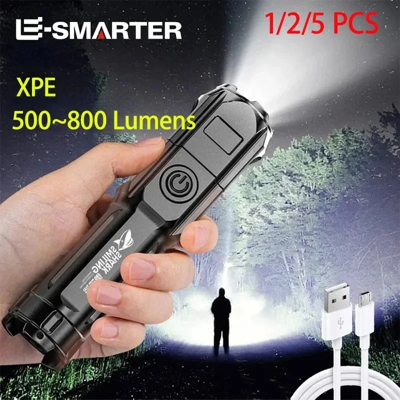 STRONG LED TORCH WITH ZOOM - USB RECHARGEABLE CAMPING TORCH-F15-T-Nora Luxe