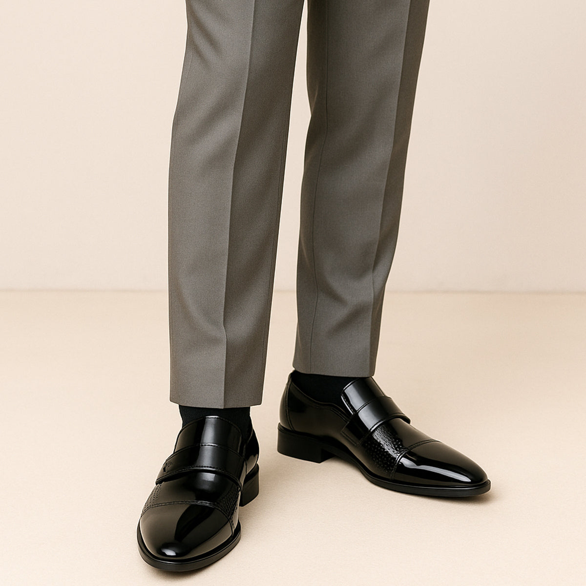 Classic Men's Black Leather Slip On Shoes