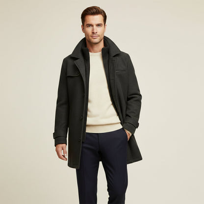 Waterproof Men's Long Coat with Adjustable Sleeves