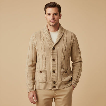 Classic Men's Light Brown Cable Knit Sweater