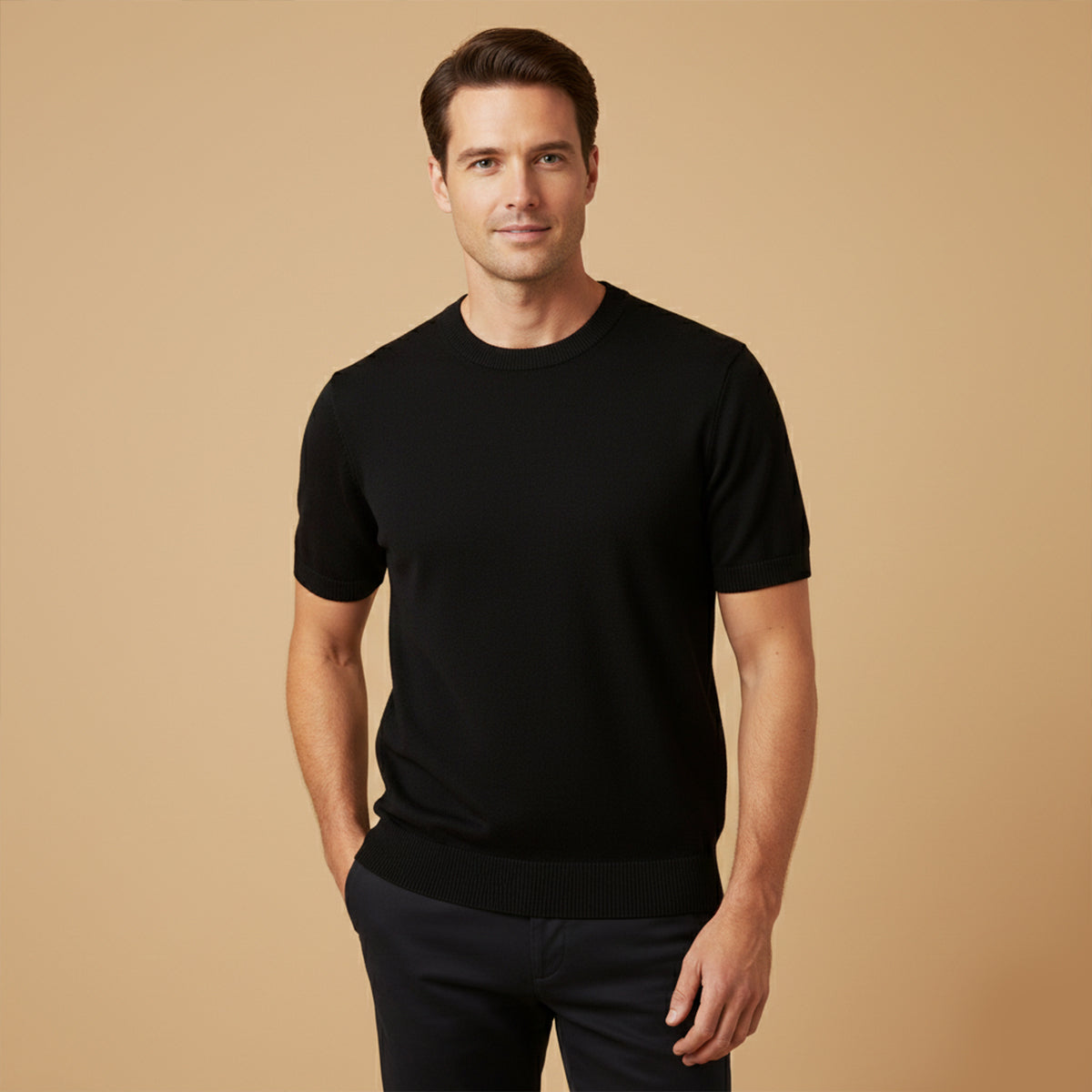 Luxury Men's Slim Fit Cashmere Short Sleeve Shirt