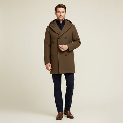 Classic Double Breasted Men's Hooded Trench Coat