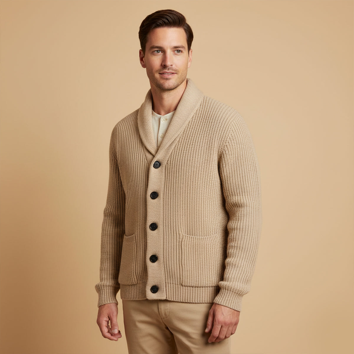 Cozy Men's Crew Neck Thick Knit Cardigan