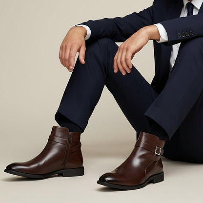 Men's Genuine Leather Side Zip Ankle Boots
