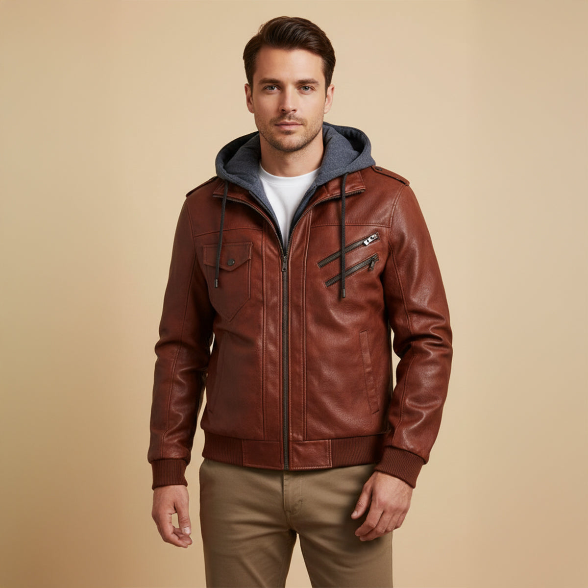 Men's Classic Faux Leather Bomber Jacket
