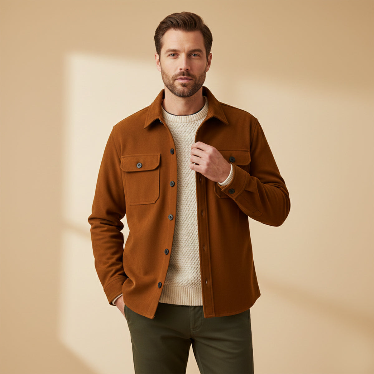 Slim Fit Suede Leather Jacket for Men with Pockets