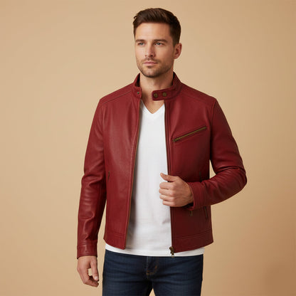 Vintage Brown Leather Motorcycle Jacket for Men