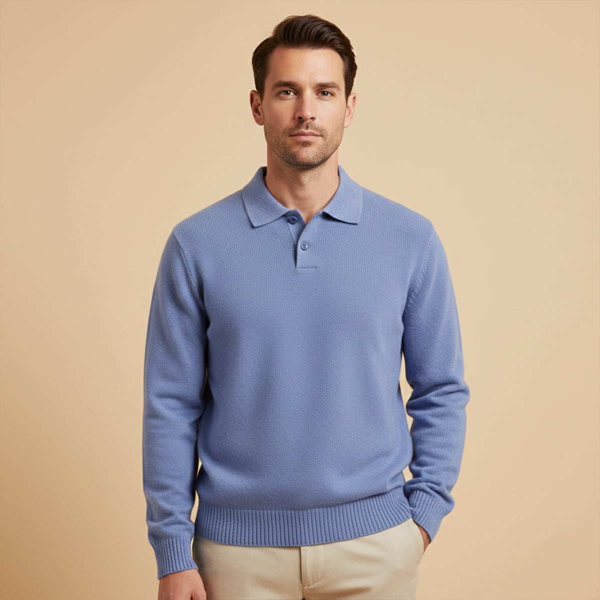 Luxury Men's Soft Knit Cashmere Polo Sweater