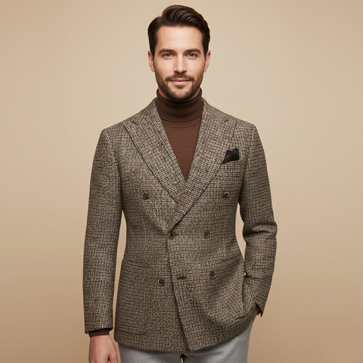 Classic Plaid Double Breasted Men's Blazer Jacket