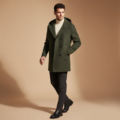 Classic Double Breasted Men's Hooded Trench Coat