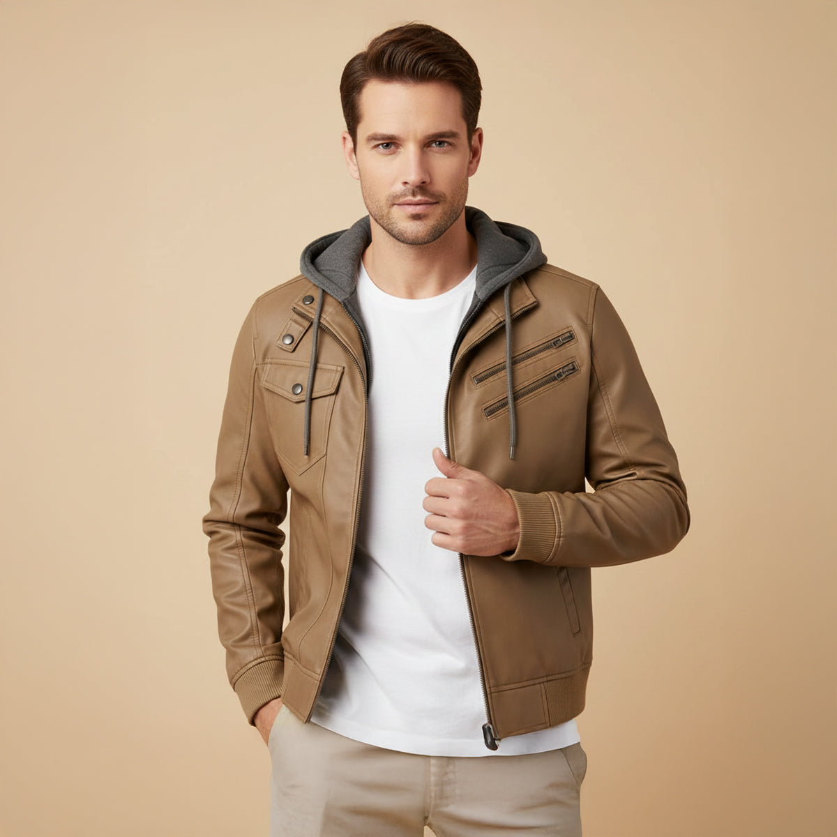 Men's Classic Faux Leather Bomber Jacket