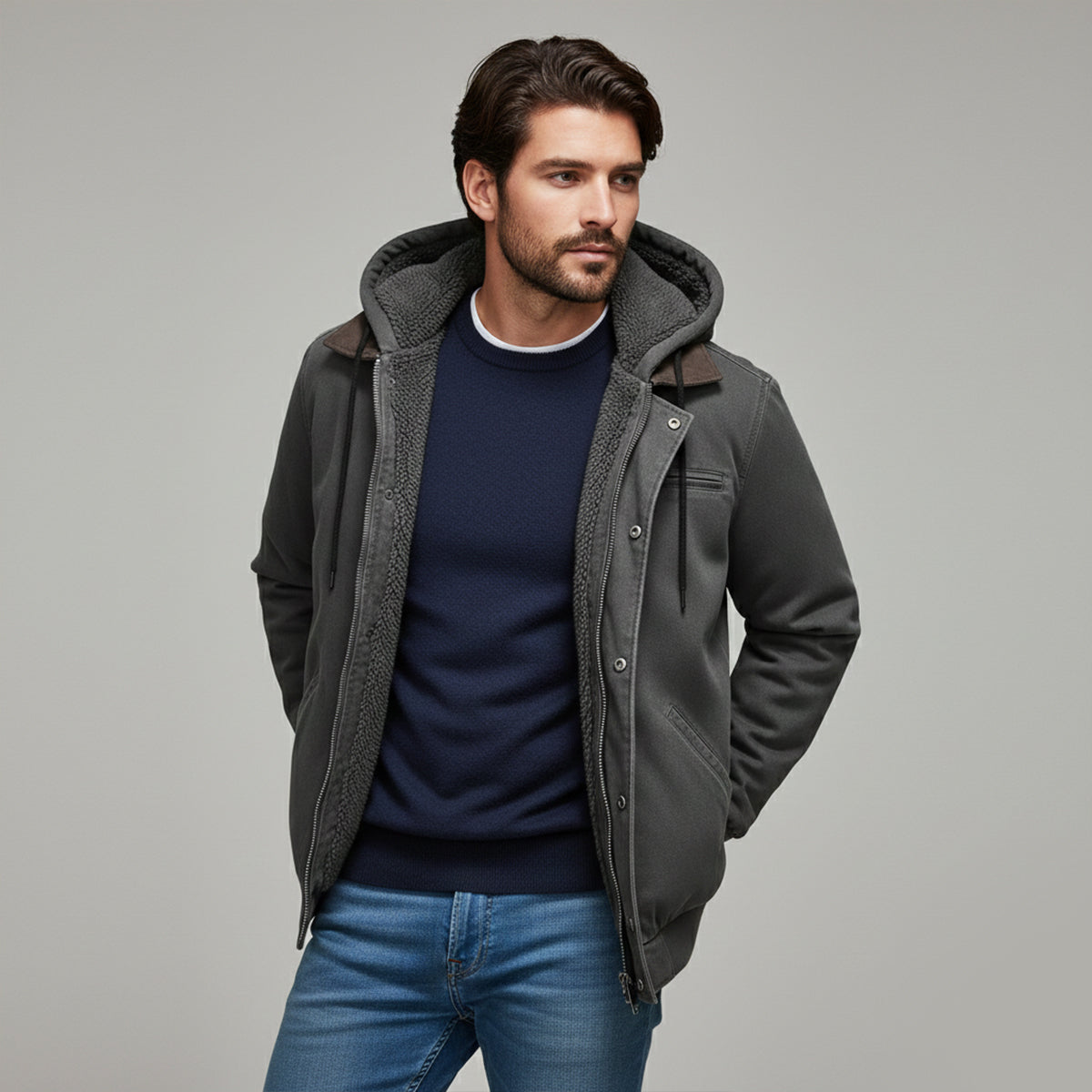 Thermal Men's Fleece Lined Hooded Winter Coat
