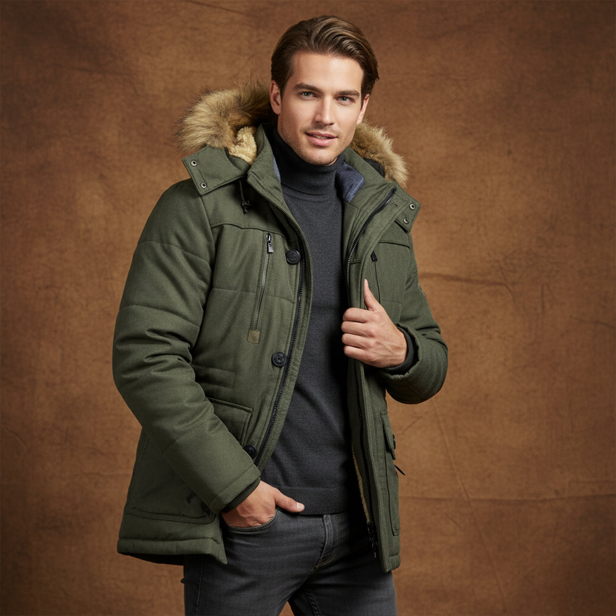 Thermal Men's Insulated Fleece Parka Coat