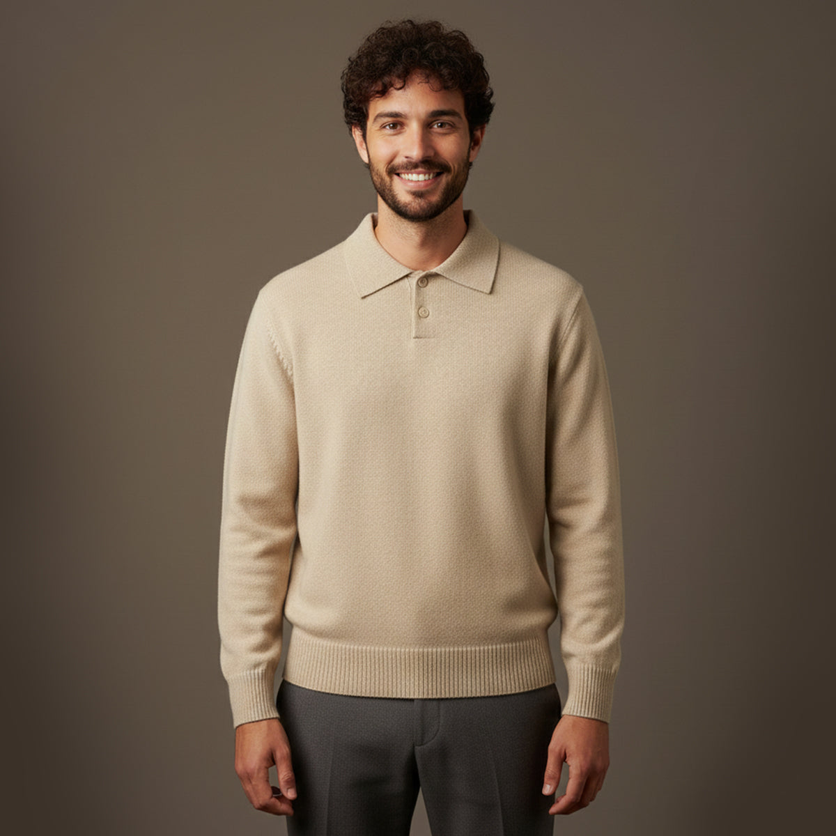 Luxury Men's Soft Knit Cashmere Polo Sweater