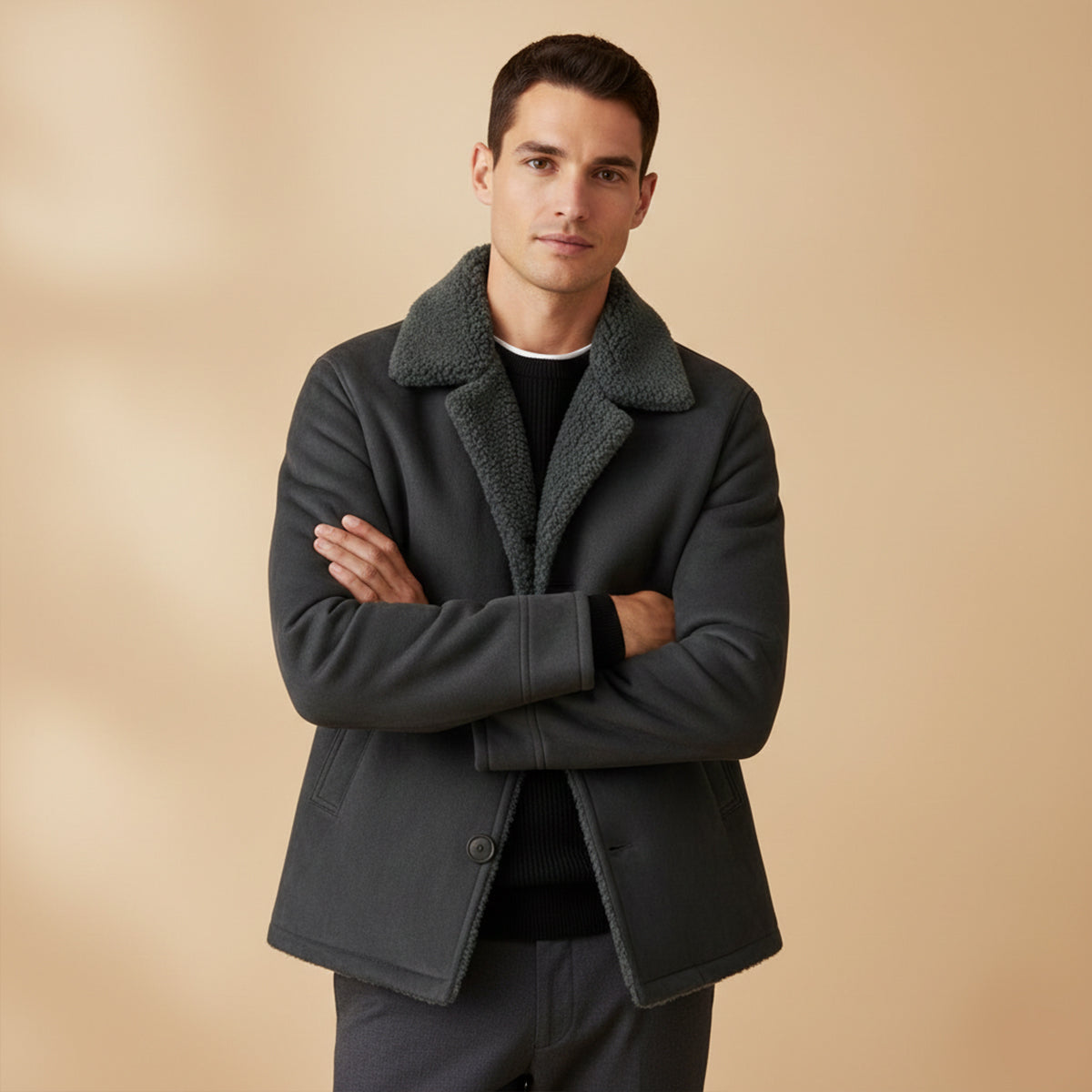 Warm Sheepskin Mens Classic Parka Coat