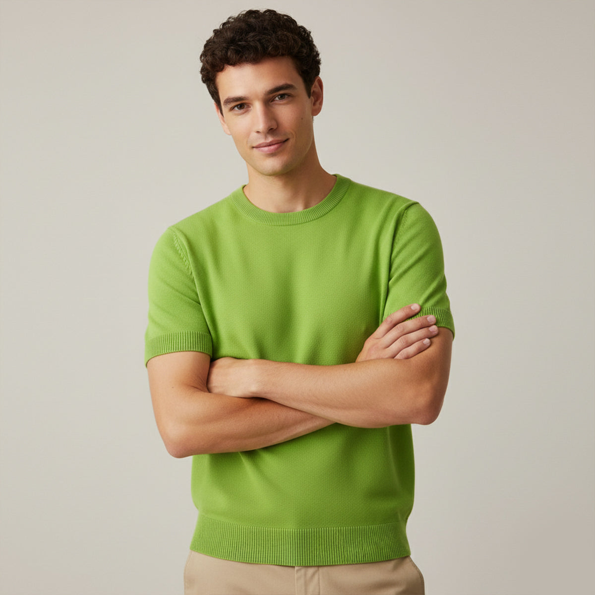 Luxury Men's Slim Fit Cashmere Short Sleeve Shirt