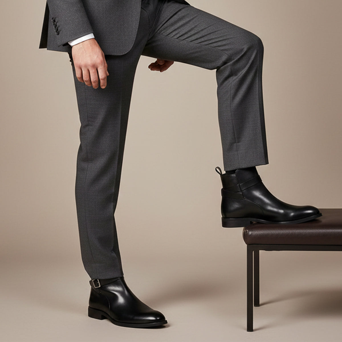Men's Genuine Leather Side Zip Ankle Boots
