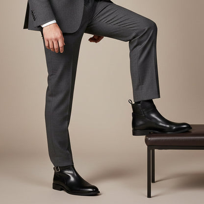 Men's Genuine Leather Side Zip Ankle Boots