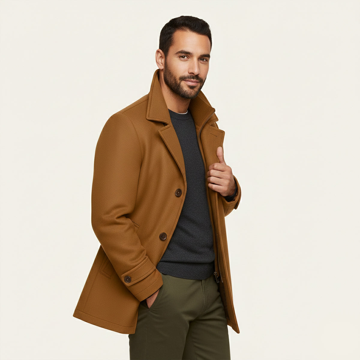 Waterproof Men's Long Coat with Adjustable Sleeves