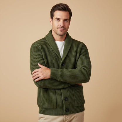 Cozy Men's Crew Neck Thick Knit Cardigan