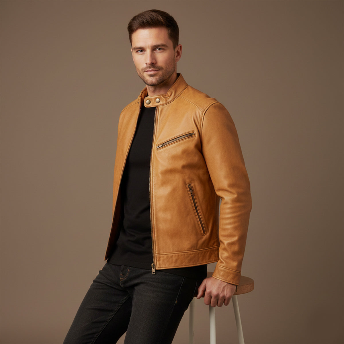 Vintage Brown Leather Motorcycle Jacket for Men
