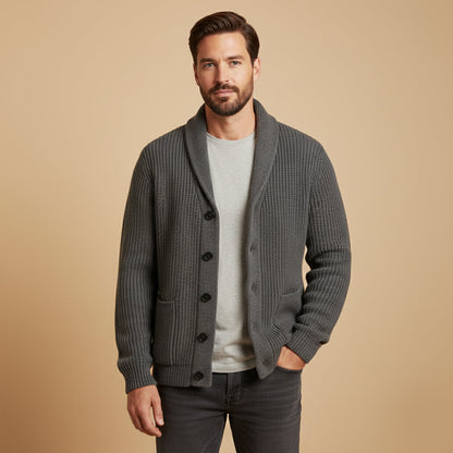 Cozy Men's Crew Neck Thick Knit Cardigan