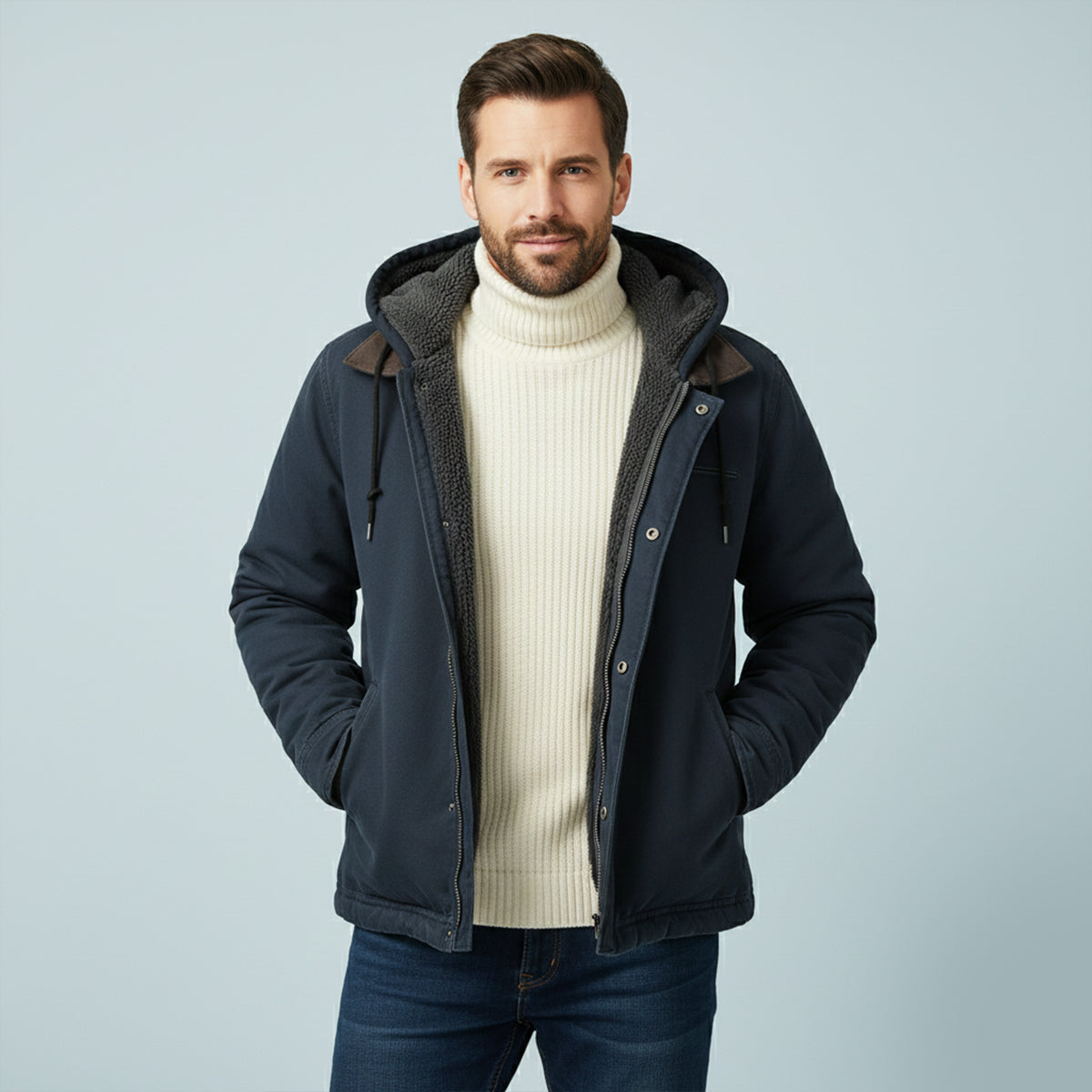 Thermal Men's Fleece Lined Hooded Winter Coat