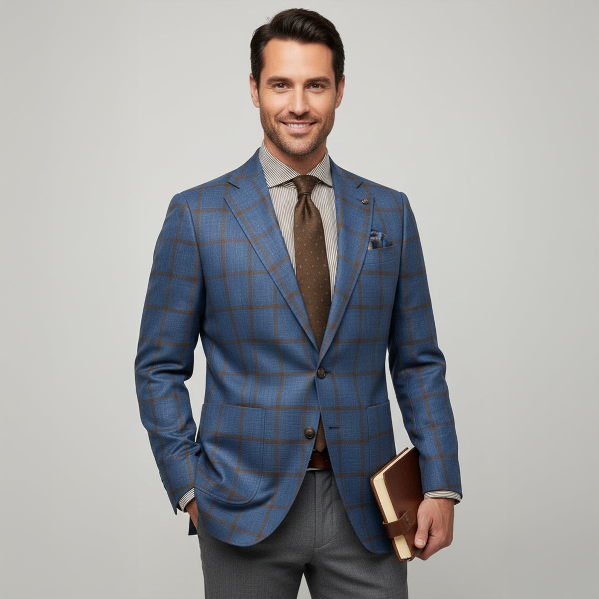 Classic Plaid Double Breasted Men's Blazer Jacket