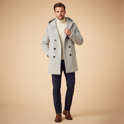 Classic Double Breasted Men's Hooded Trench Coat
