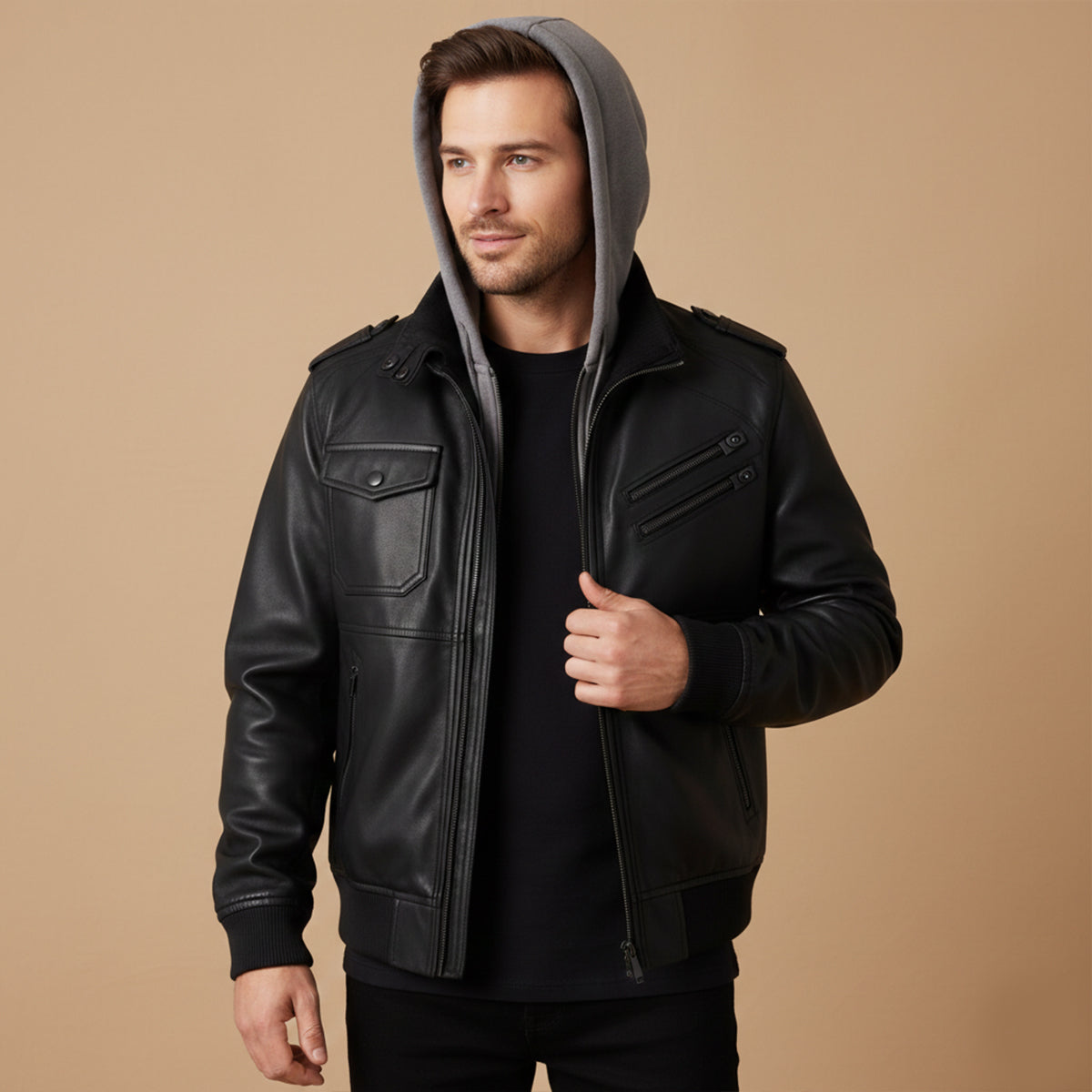 Men's Classic Faux Leather Bomber Jacket