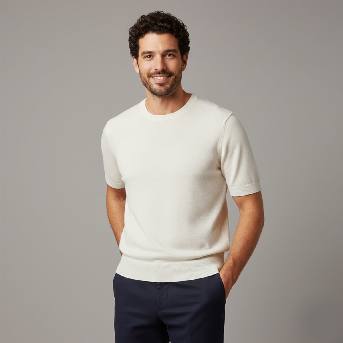 Luxury Men's Slim Fit Cashmere Short Sleeve Shirt