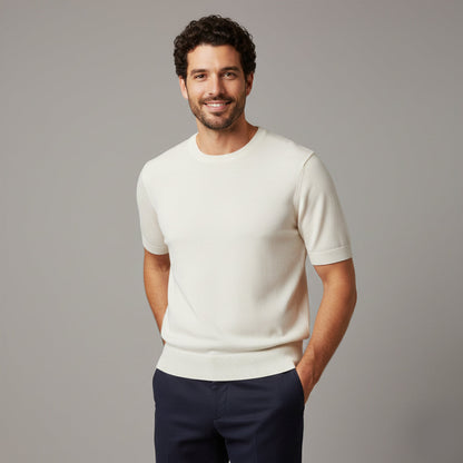 Luxury Men's Slim Fit Cashmere Short Sleeve Shirt