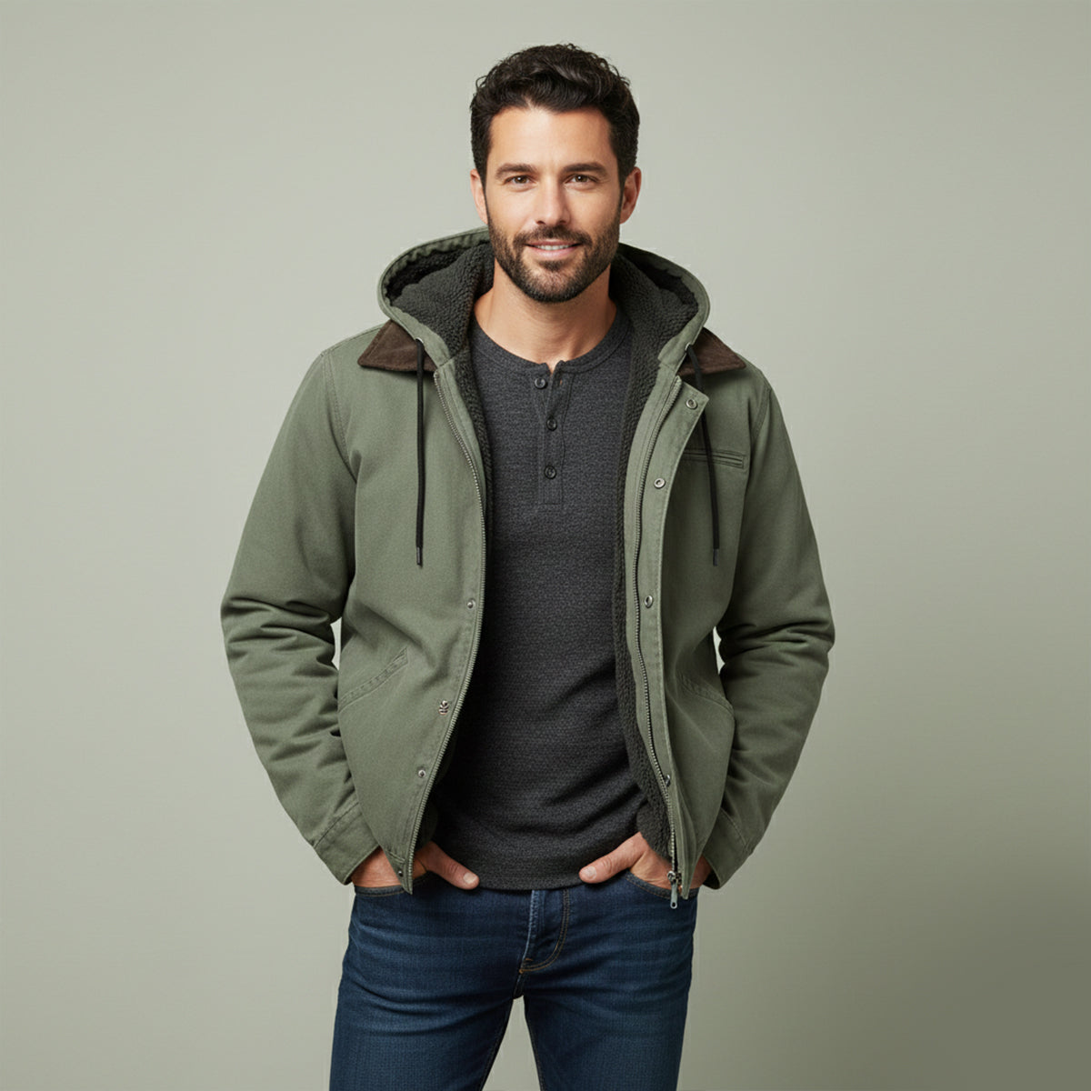 Thermal Men's Fleece Lined Hooded Winter Coat