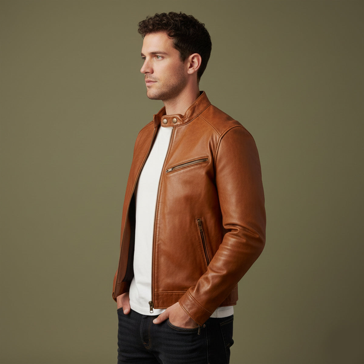Vintage Brown Leather Motorcycle Jacket for Men