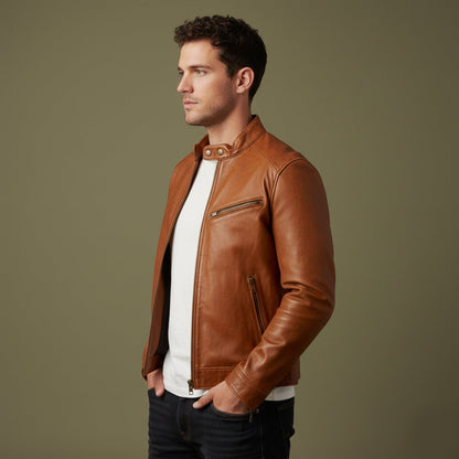 Vintage Brown Leather Motorcycle Jacket for Men