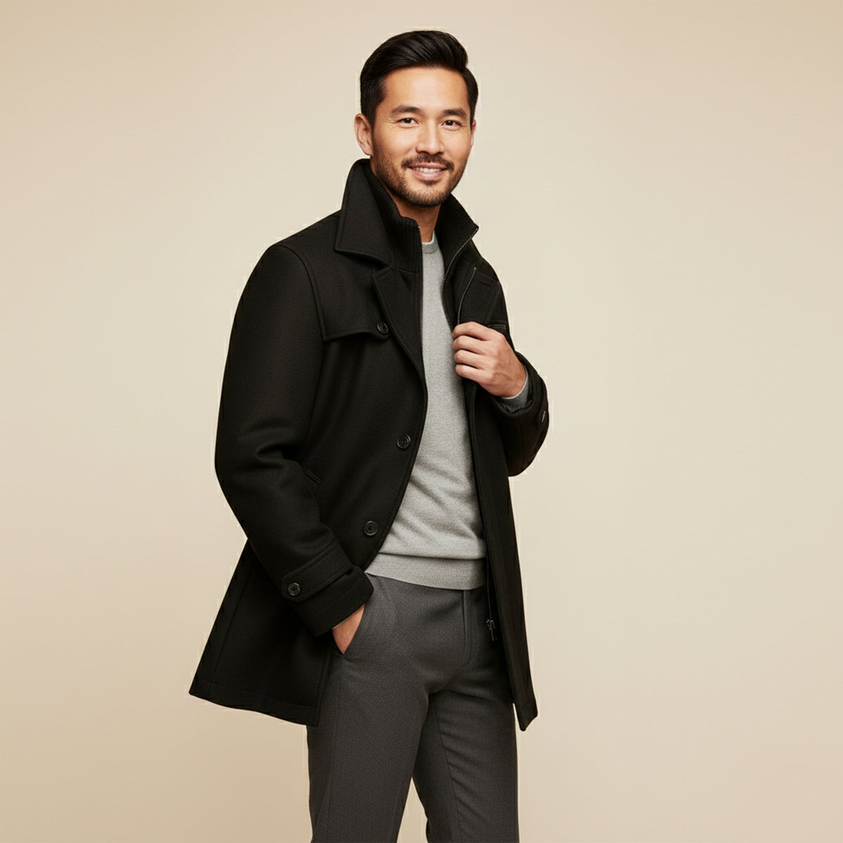 Waterproof Men's Long Coat with Adjustable Sleeves