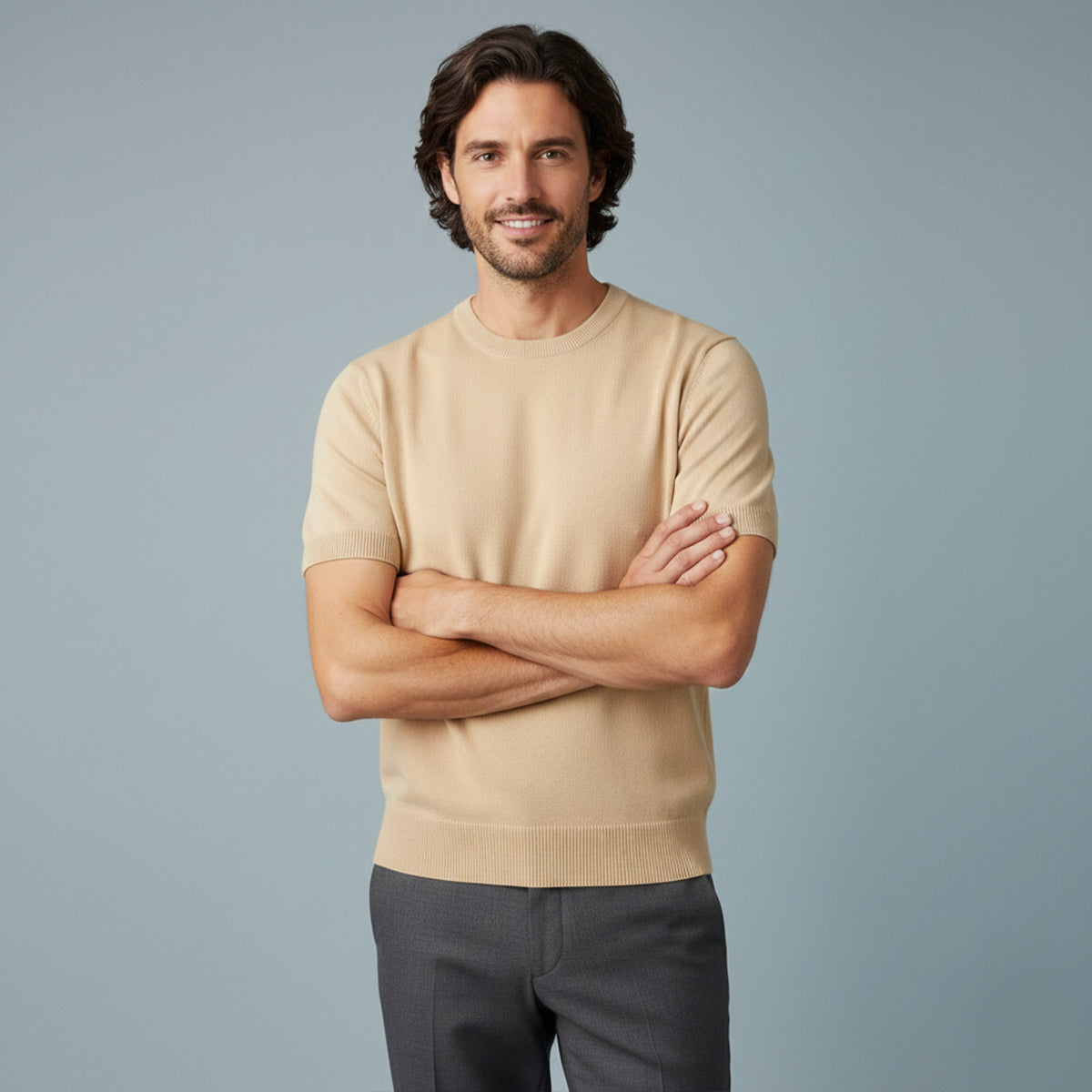 Luxury Men's Slim Fit Cashmere Short Sleeve Shirt