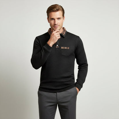 Classic Men's Waffle Polo Sweater with Checked Collar