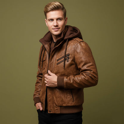 Men's Classic Faux Leather Bomber Jacket
