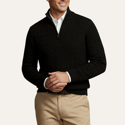 Classic Cable Knit Zip Sweater for Men