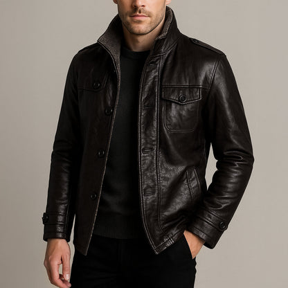 Men's Faux Leather Biker Jacket - Thermal Fleece Lined Winter Coat