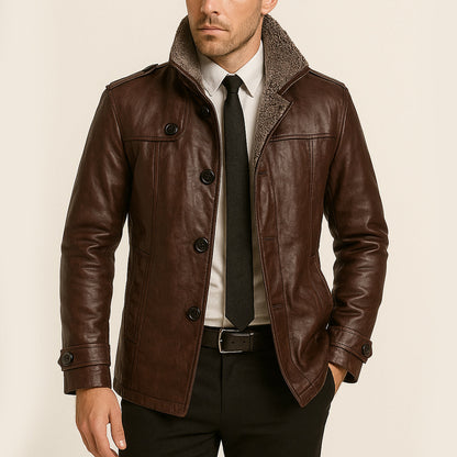 Men's Faux Leather Biker Jacket - Thermal Fleece Lined Winter Coat