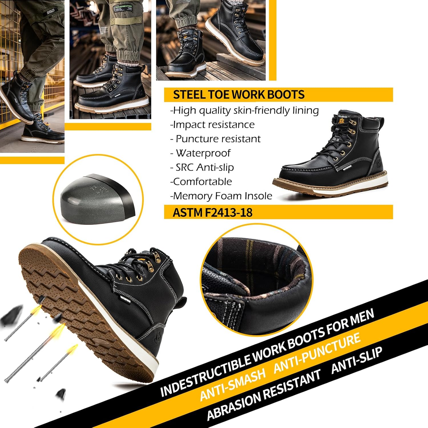 Sturdy Waterproof Work Boots for Men - Timothy-Black-6.5-Nora Luxe