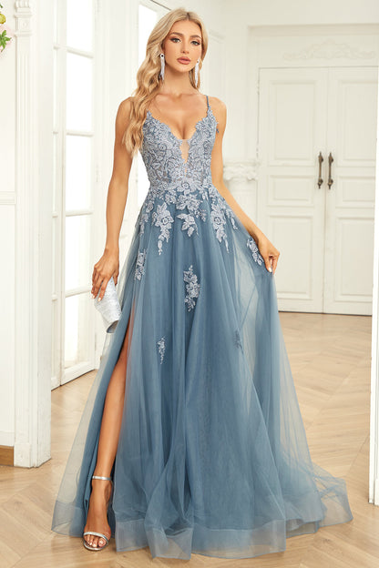 Stylish A-Line Evening Dress - Emilia-Grey-blue-0-Nora Luxe