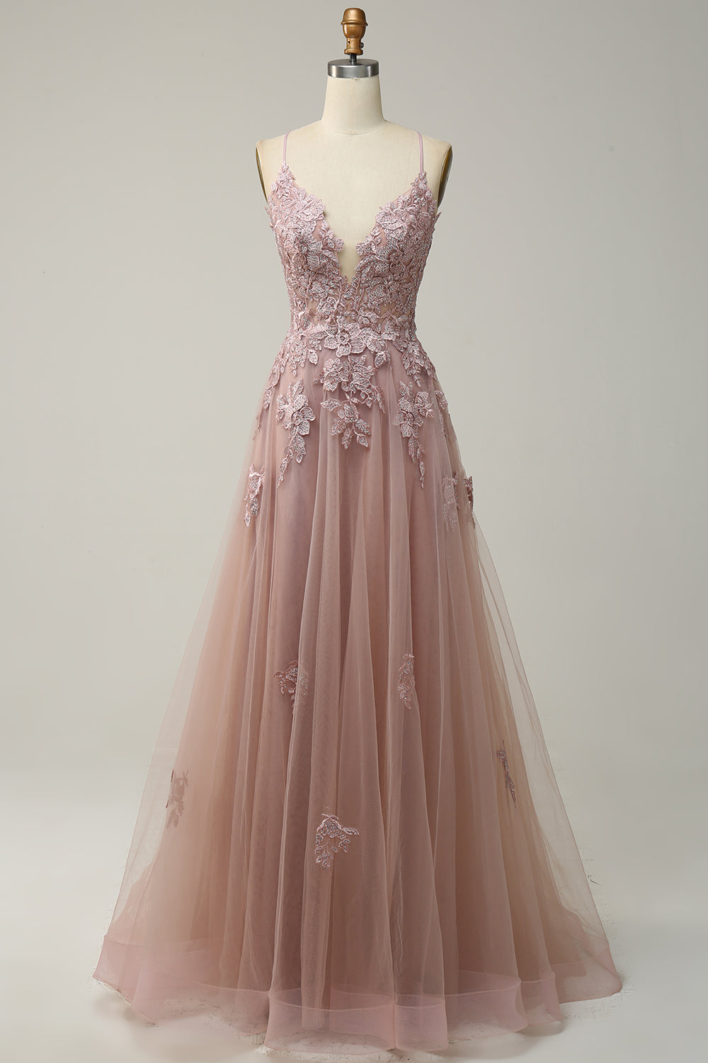 Stylish A-line Evening Dress with Spaghetti Straps and Lace-up Closure - Julia-Apricot-0-Nora Luxe