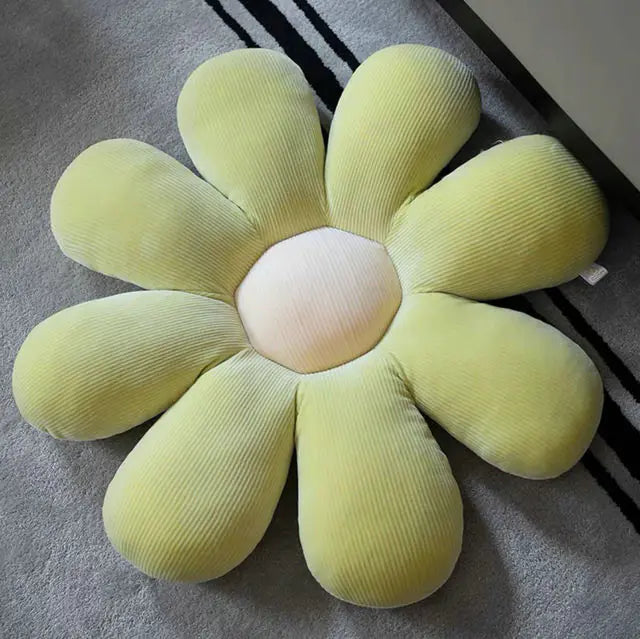 Stylish and Comfortable Flower-Shaped Cushion - Floral Bliss-Green-White-21.65 in-Nora Luxe
